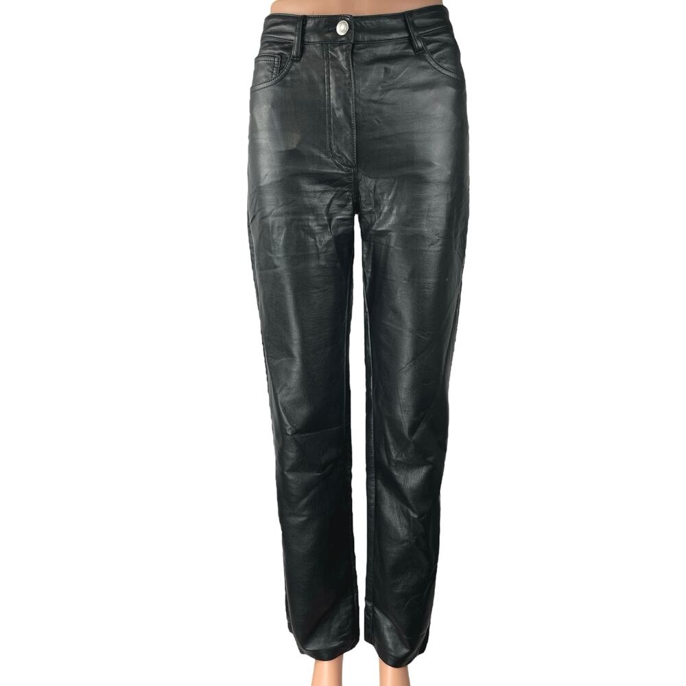 Aritzia Wilfred Black Faux Vegan Leather High Waist Straight Trousers Pants Sz 2